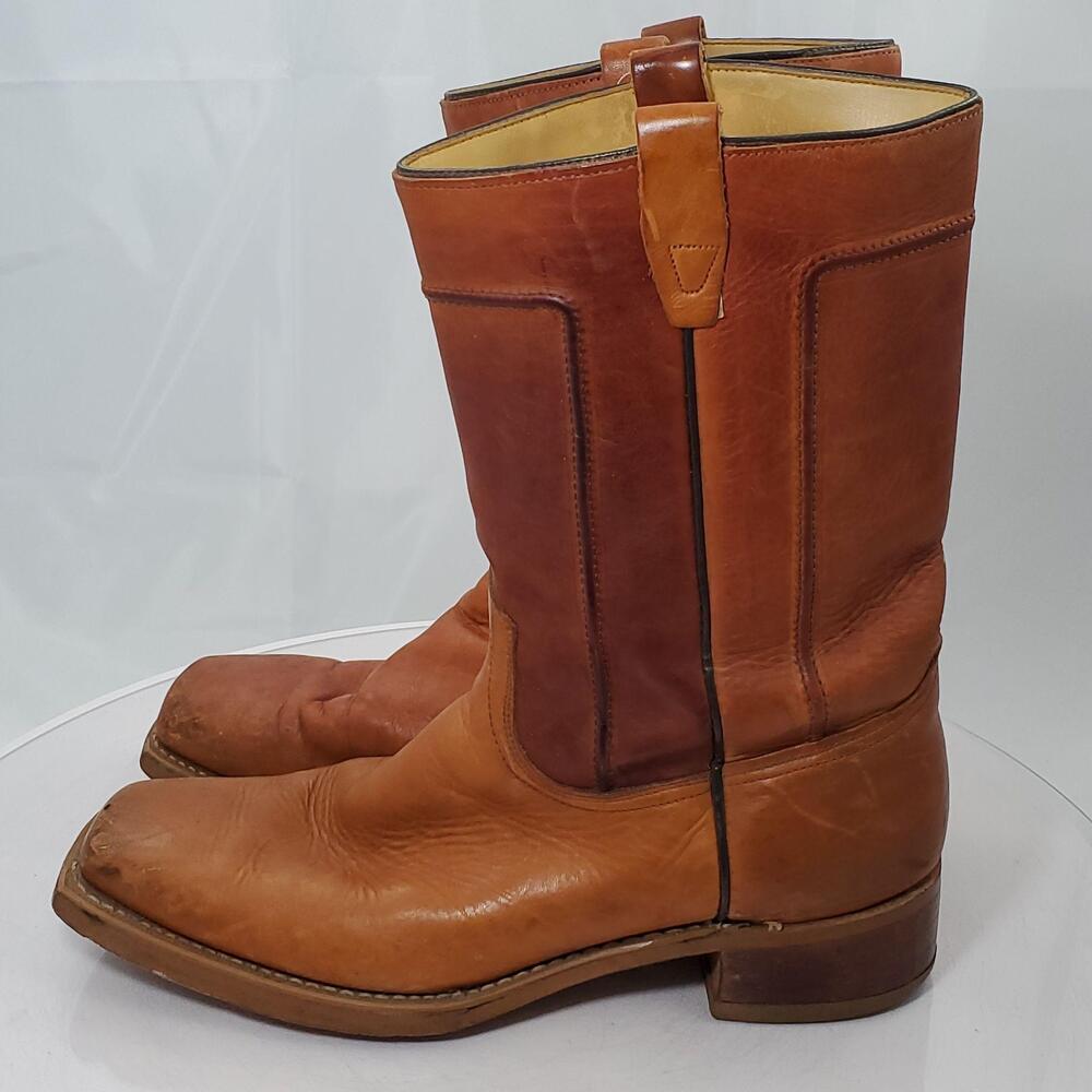 Vintage Wrangler Campus 5574 Boots Men 13 D Brown Leather Square Toe USA Cowboy